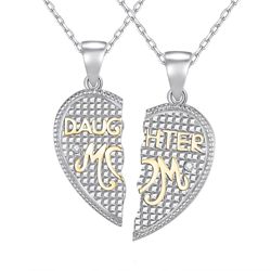 Daughter and Mom Heart Pendant - "break apart" Two Necklaces